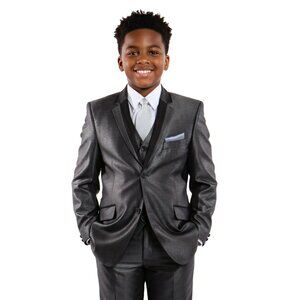 5-Piece Boys Sharkskin Black Suit Set by Tazzio
